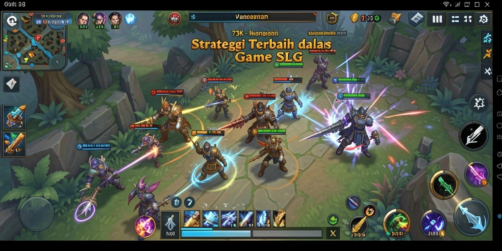 Tampilan gameplay seru di 73K dengan strategi dan pertempuran intens.