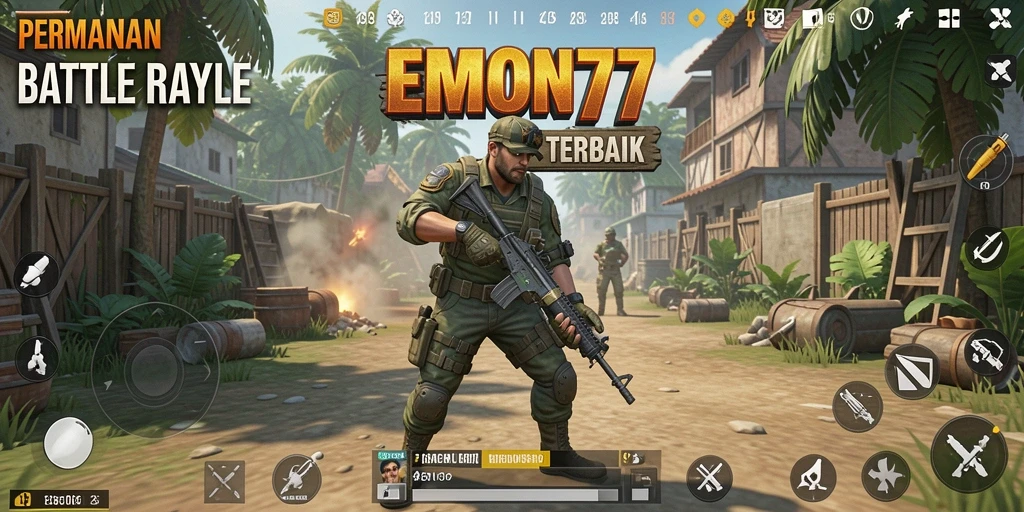 Tampilan screenshot EMON77 menampilkan aksi seru di medan perang Battle Royale.