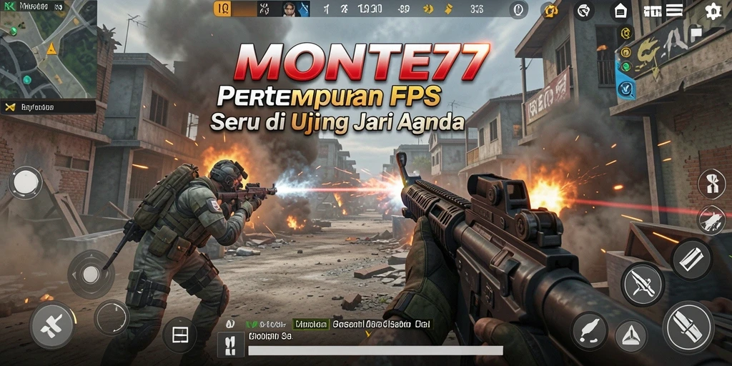 Screenshot gameplay <strong>MONTE77</strong> menampilkan aksi menegangkan dalam pertempuran FPS.