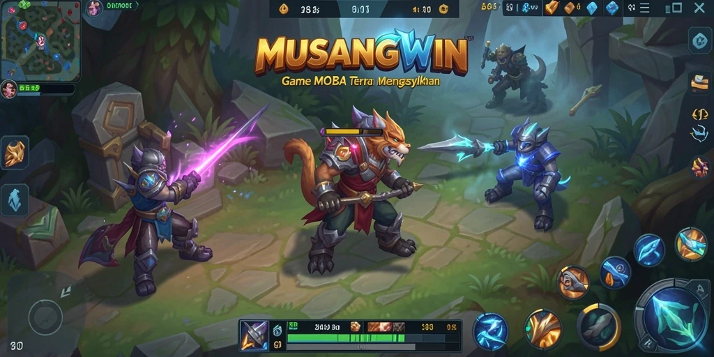Tampilan aksi seru dalam gameplay MOBA di MUSANGWIN.