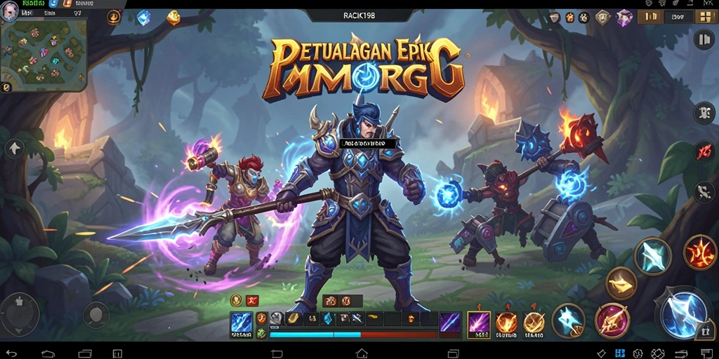 Screenshot utama menampilkan pertempuran seru di dunia MMORPG RACIK198.