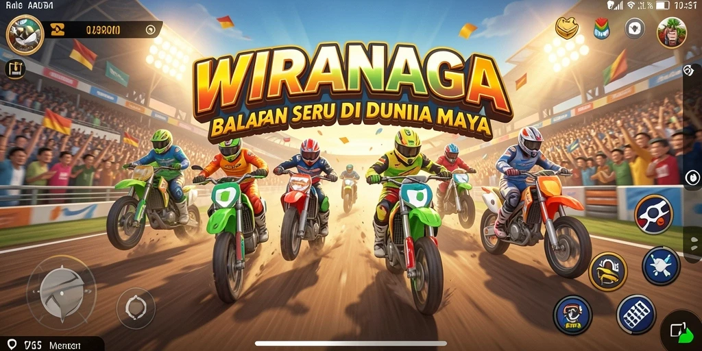 Tangkapan layar WIRANAGA menampilkan balapan mendebarkan di lintasan berbukit.