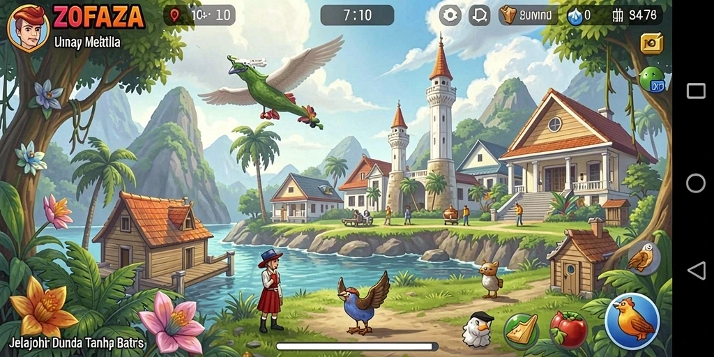 Screenshot utama ZOFAZA menampilkan aksi seru di dunia terbuka.